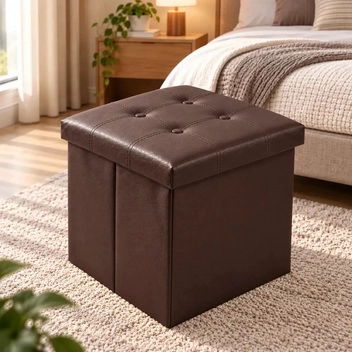 PUFF BAUL SILLA ECOCUERO PLEGABLE ORGANIZADOR 38CM X 38CM CAFE - 1