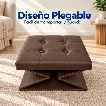 PUFF BAUL SILLA ECOCUERO PLEGABLE ORGANIZADOR 38CM X 38CM CAFE - 4