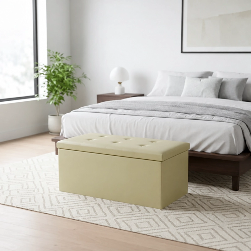 PUFF BAUL SILLA PLEGABLE ECOCUERO ORGANIZADOR 76X38X38 BEIGE - 1