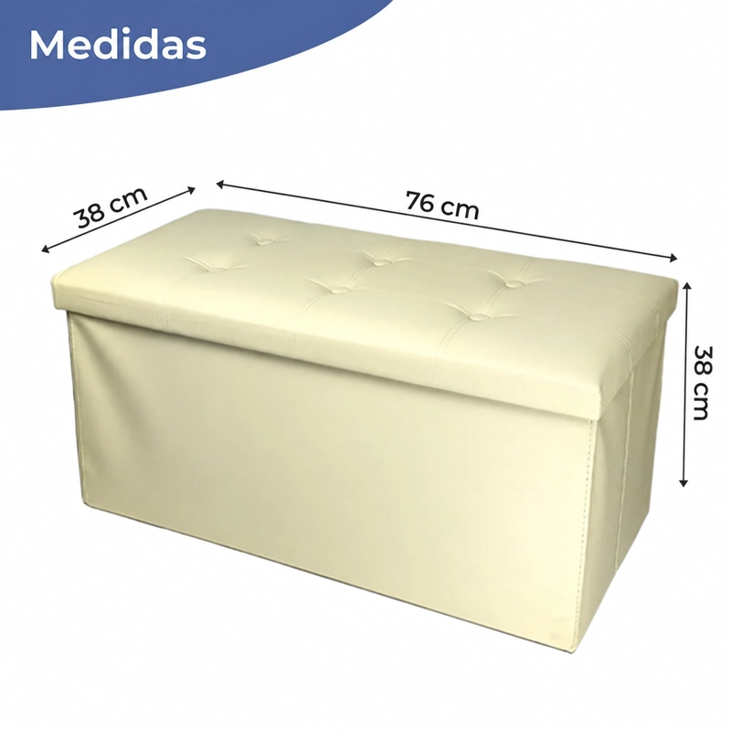 PUFF BAUL SILLA PLEGABLE ECOCUERO ORGANIZADOR 76X38X38 BEIGE - 2