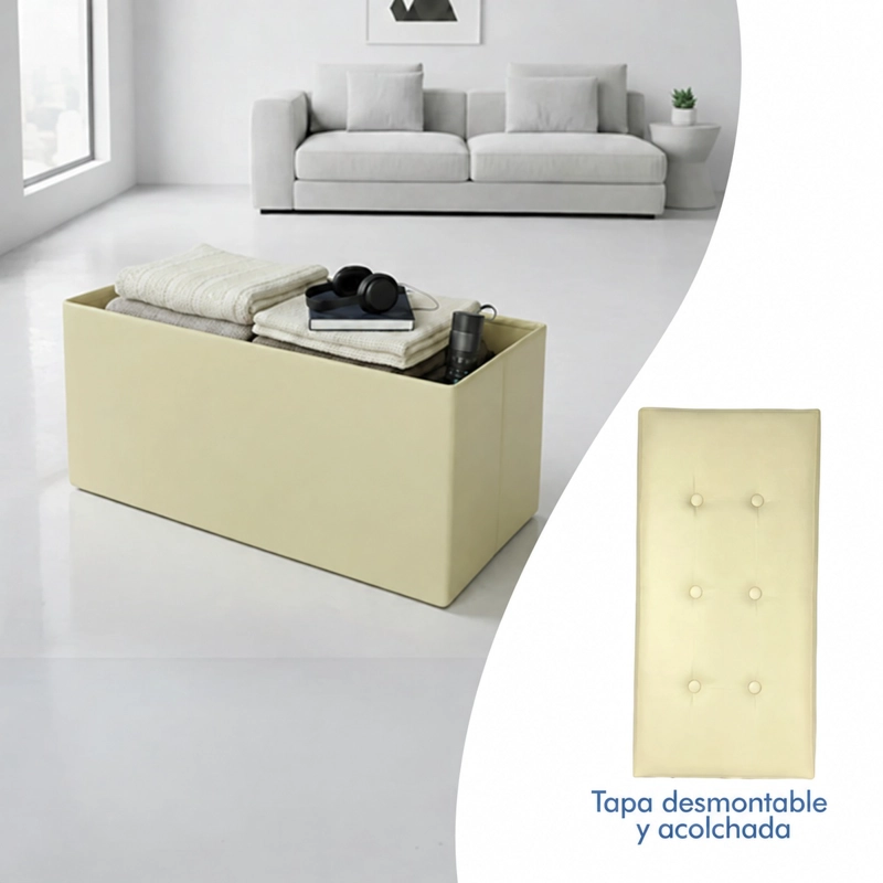 PUFF BAUL SILLA PLEGABLE ECOCUERO ORGANIZADOR 76X38X38 BEIGE - 3