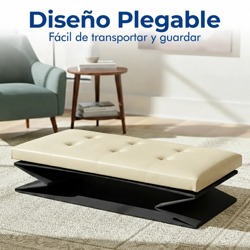 PUFF BAUL SILLA PLEGABLE ECOCUERO ORGANIZADOR 76X38X38 BEIGE - 4