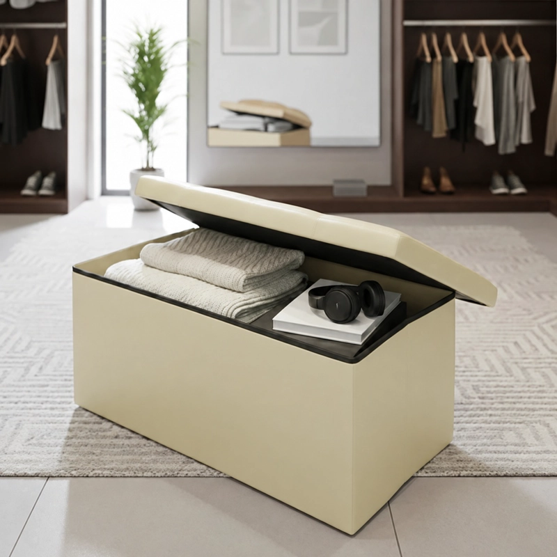 PUFF BAUL SILLA PLEGABLE ECOCUERO ORGANIZADOR 76X38X38 BEIGE - 5