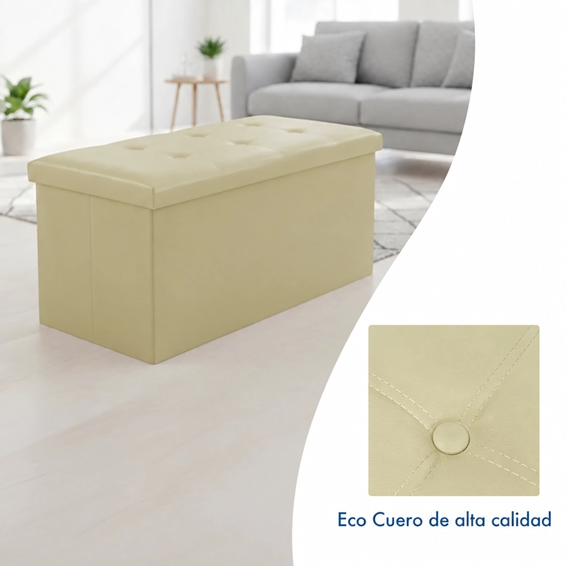 PUFF BAUL SILLA PLEGABLE ECOCUERO ORGANIZADOR 76X38X38 BEIGE - 6