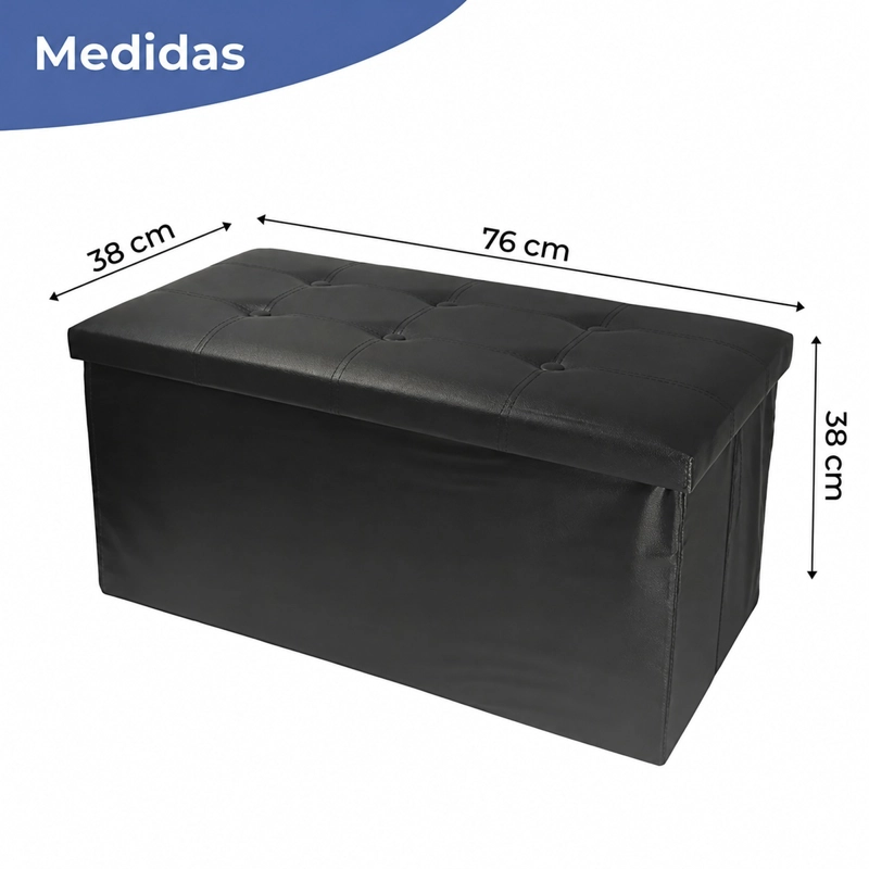 PUFF BAUL SILLA PLEGABLE ECOCUERO ORGANIZADOR 76X38X38 NEGRO - 2