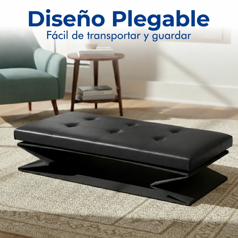 PUFF BAUL SILLA PLEGABLE ECOCUERO ORGANIZADOR 76X38X38 NEGRO - 4