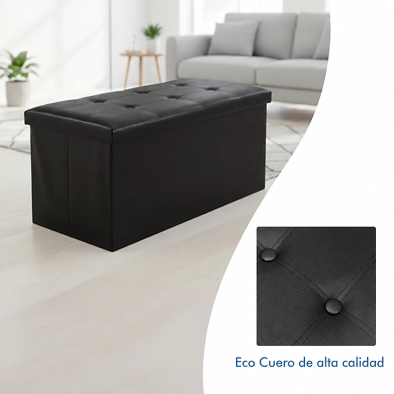 PUFF BAUL SILLA PLEGABLE ECOCUERO ORGANIZADOR 76X38X38 NEGRO - 6