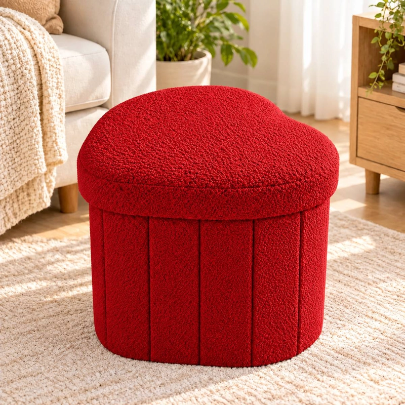 PUFF PLEGABLE BAUL ORGANIZADOR TIPO CORAZON 38X38CM ROJO - 1