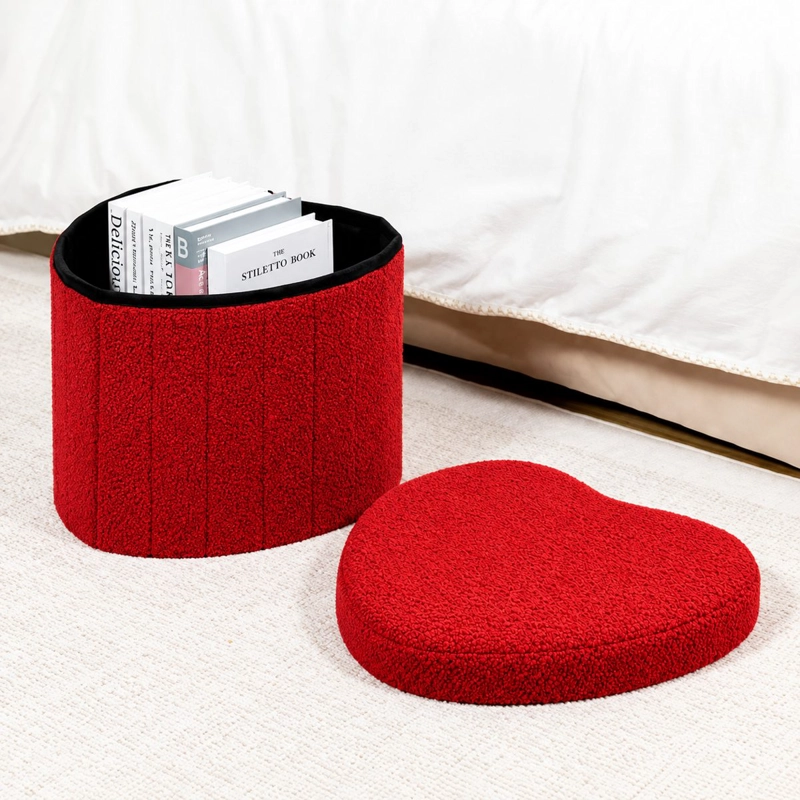 PUFF PLEGABLE BAUL ORGANIZADOR TIPO CORAZON 38X38CM ROJO - 3