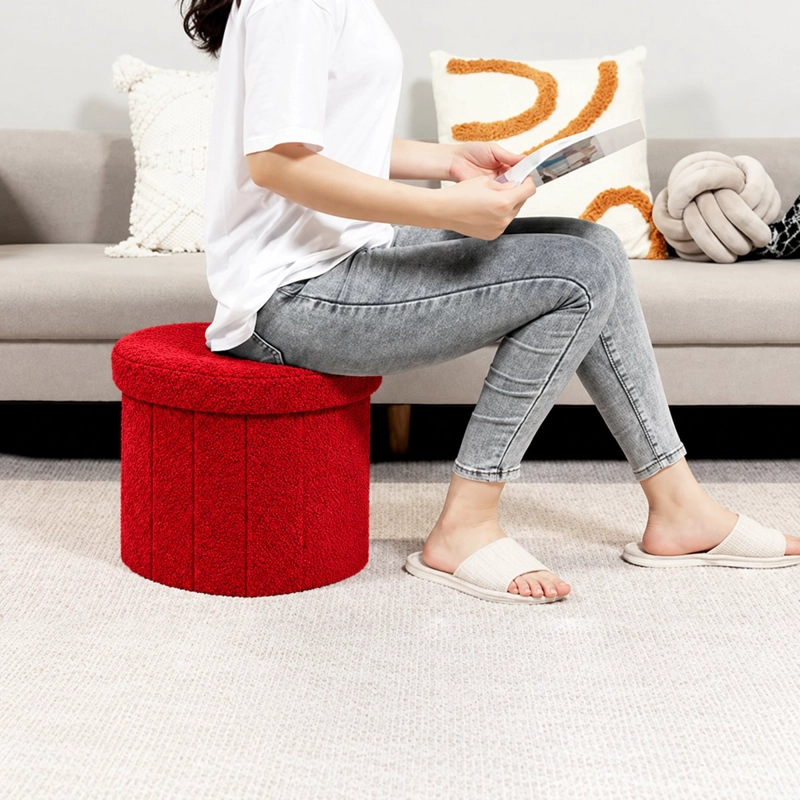 PUFF PLEGABLE BAUL ORGANIZADOR TIPO CORAZON 38X38CM ROJO - 6