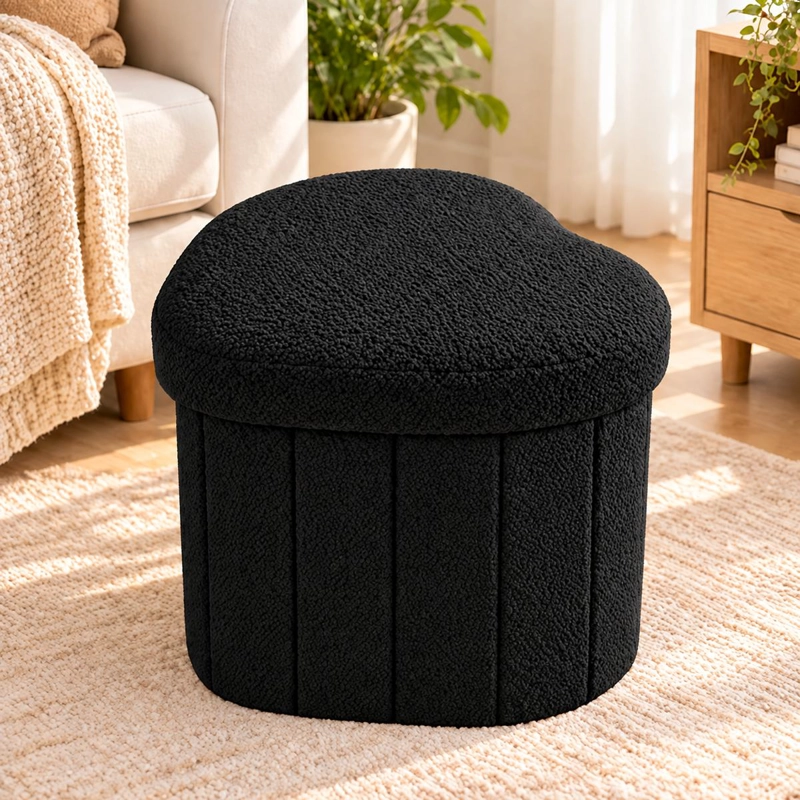 PUFF PLEGABLE BAUL ORGANIZADOR TIPO CORAZON 38X38CM NEGRO - 1