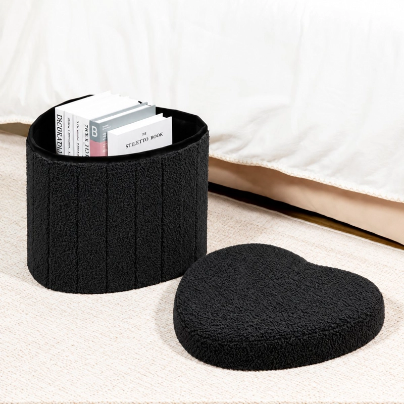 PUFF PLEGABLE BAUL ORGANIZADOR TIPO CORAZON 38X38CM NEGRO - 3