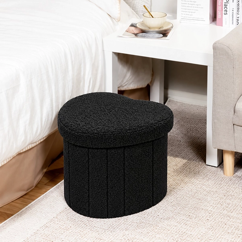 PUFF PLEGABLE BAUL ORGANIZADOR TIPO CORAZON 38X38CM NEGRO - 4