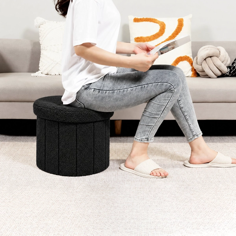 PUFF PLEGABLE BAUL ORGANIZADOR TIPO CORAZON 38X38CM NEGRO - 6