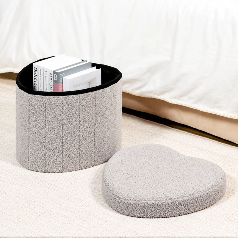 PUFF PLEGABLE BAUL ORGANIZADOR TIPO CORAZON 38X38CM GRIS - 3