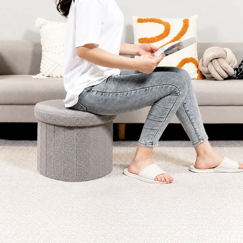 PUFF PLEGABLE BAUL ORGANIZADOR TIPO CORAZON 38X38CM GRIS - 6