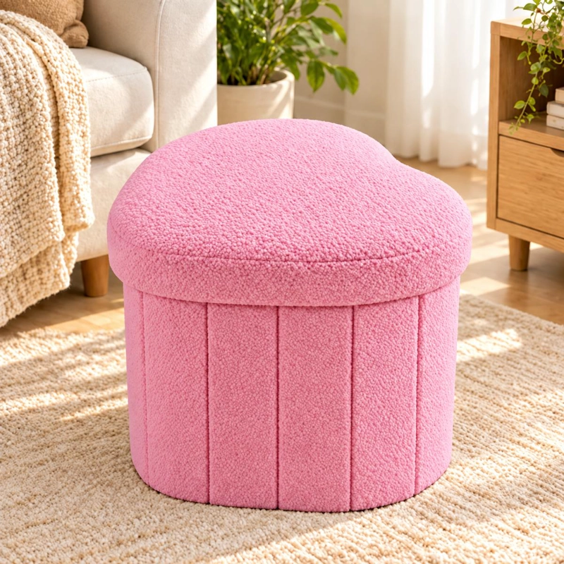 PUFF PLEGABLE BAUL ORGANIZADOR TIPO CORAZON 38X38CM ROSA - 1