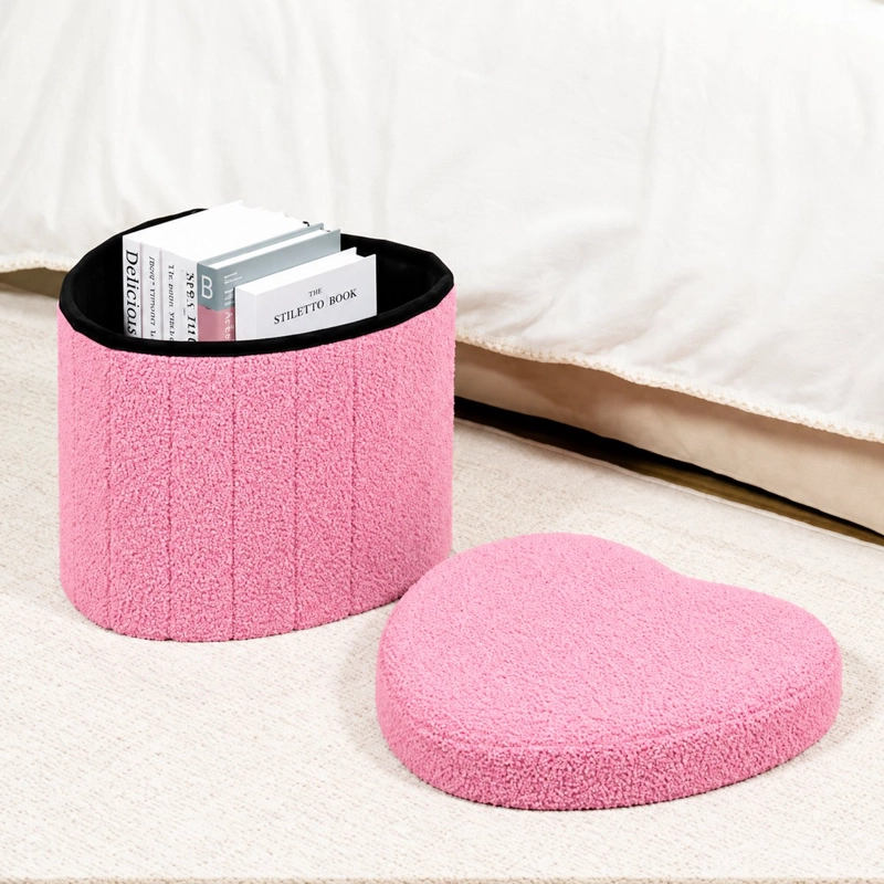 PUFF PLEGABLE BAUL ORGANIZADOR TIPO CORAZON 38X38CM ROSA - 3