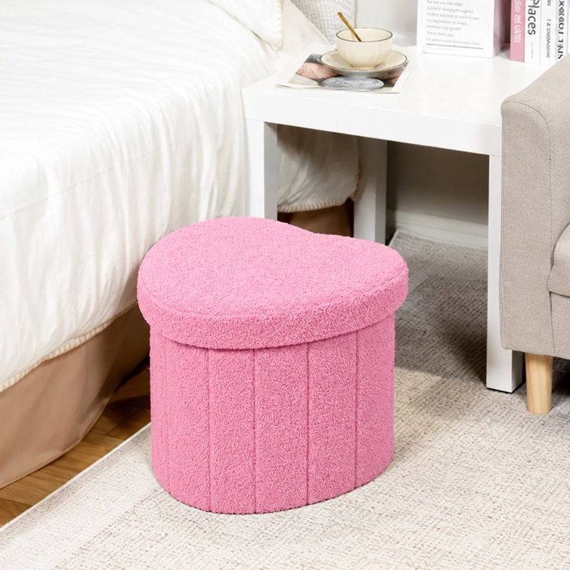 PUFF PLEGABLE BAUL ORGANIZADOR TIPO CORAZON 38X38CM ROSA - 4
