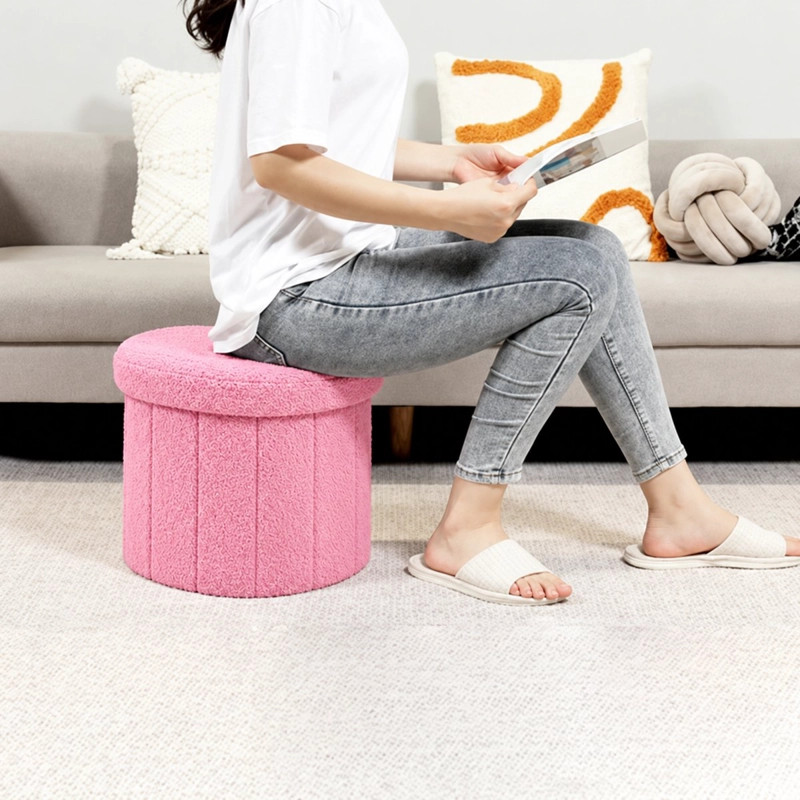 PUFF PLEGABLE BAUL ORGANIZADOR TIPO CORAZON 38X38CM ROSA - 6