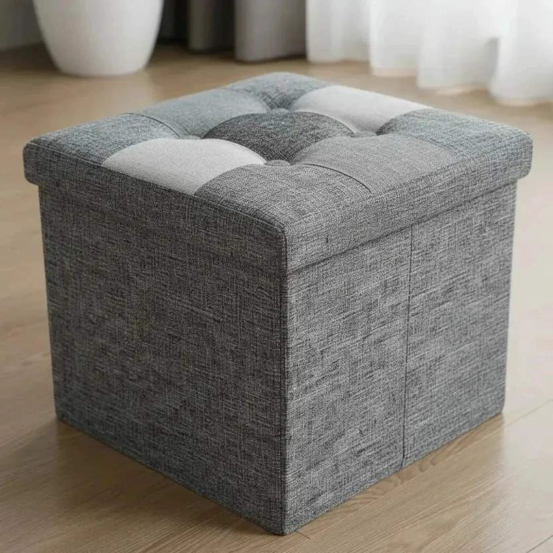 PUFF ORGANIZADOR BAUL PLEGABLE CUBO 38X38 TELA MIX GRIS - 1