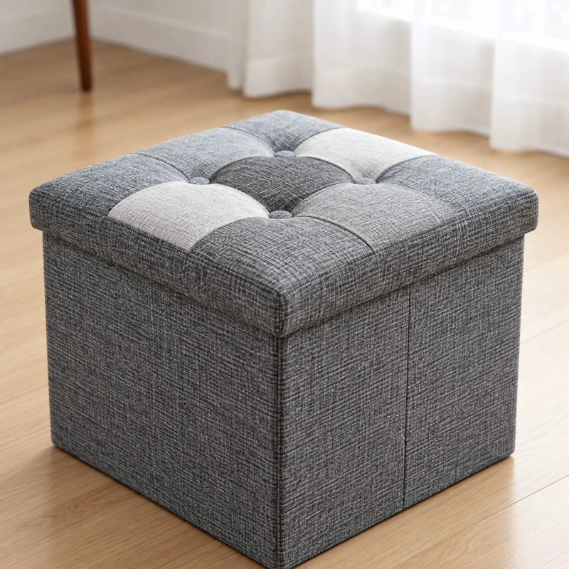 PUFF ORGANIZADOR BAUL PLEGABLE CUBO 38X38 TELA MIX GRIS - 10