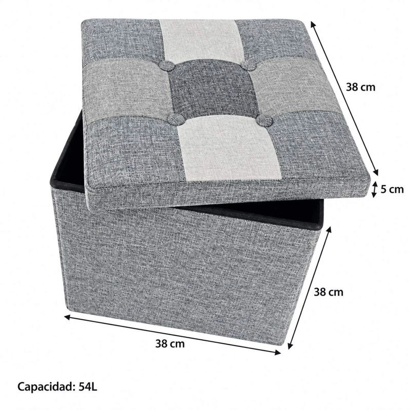 PUFF ORGANIZADOR BAUL PLEGABLE CUBO 38X38 TELA MIX GRIS - 2