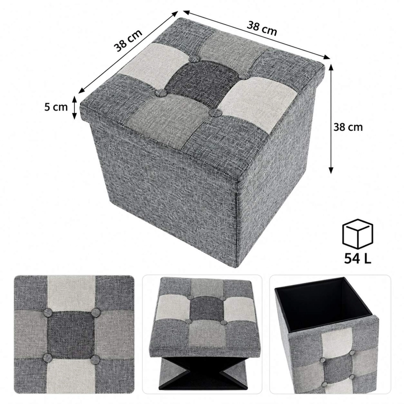 PUFF ORGANIZADOR BAUL PLEGABLE CUBO 38X38 TELA MIX GRIS - 4
