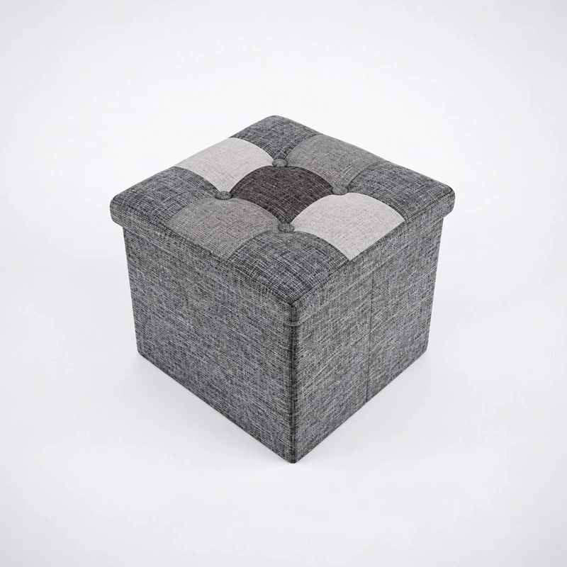 PUFF ORGANIZADOR BAUL PLEGABLE CUBO 38X38 TELA MIX GRIS - 5