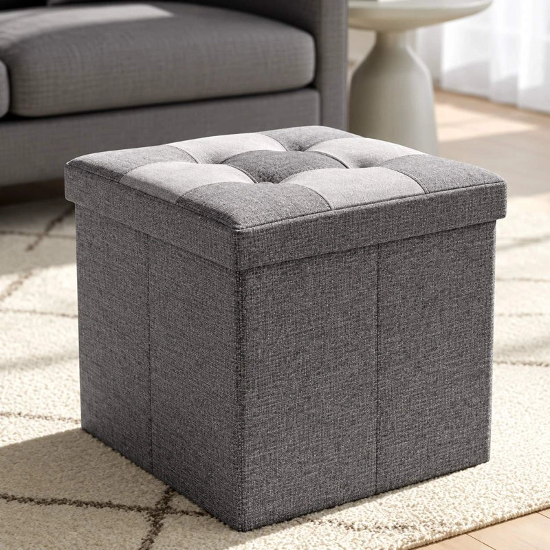 PUFF ORGANIZADOR BAUL PLEGABLE CUBO 38X38 TELA MIX GRIS - 7