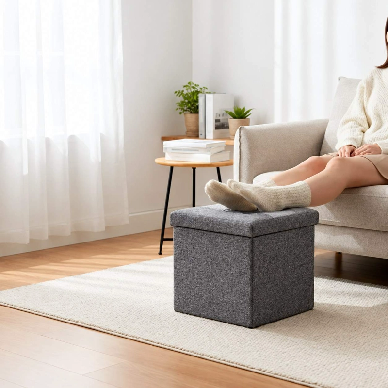PUFF ORGANIZADOR BAUL PLEGABLE CUBO 38X38 TELA MIX GRIS - 8