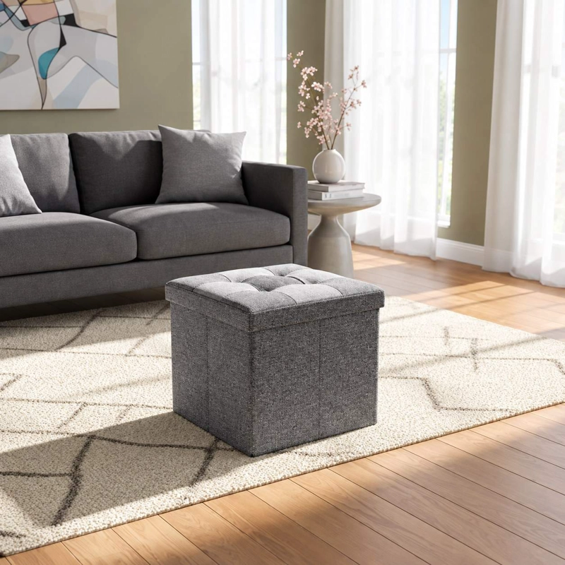 PUFF ORGANIZADOR BAUL PLEGABLE CUBO 38X38 TELA MIX GRIS - 9