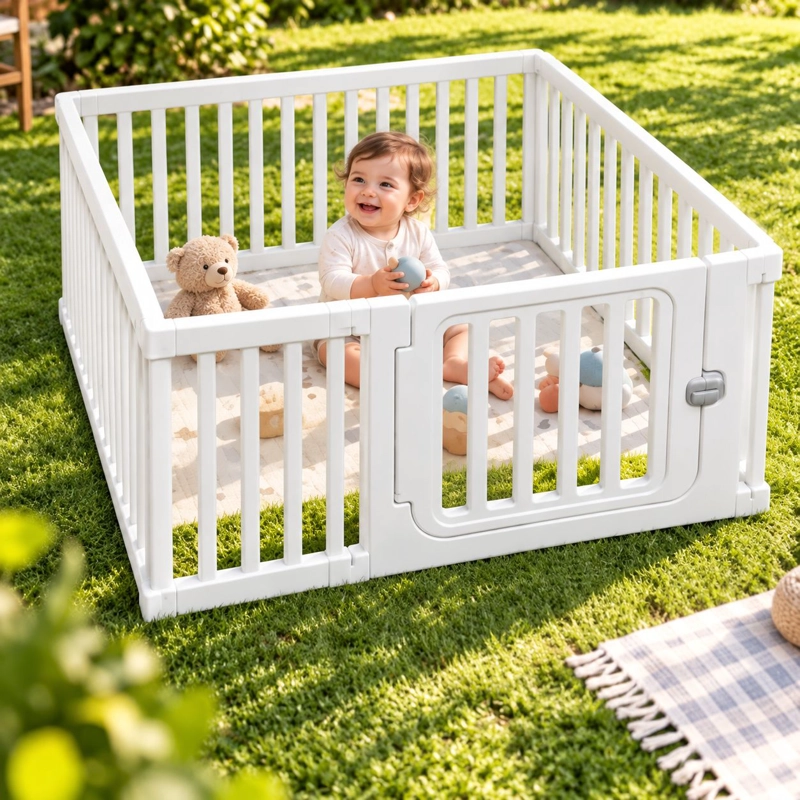 CORRAL PARA BEBE NIÑOS CON SEGURO ARMABLE 120X120CM BLANCO - 1