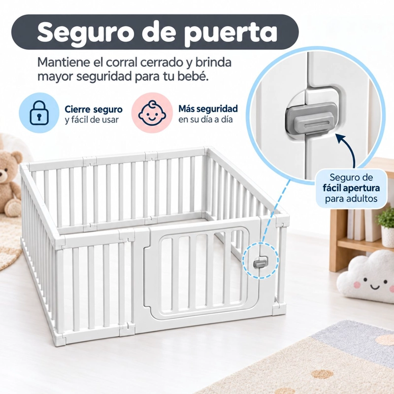 CORRAL PARA BEBE NIÑOS CON SEGURO ARMABLE 120X120CM BLANCO - 4