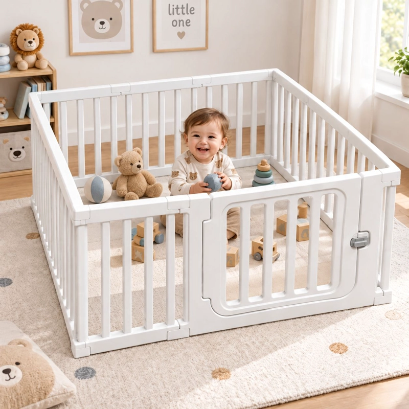 CORRAL PARA BEBE NIÑOS CON SEGURO ARMABLE 120X120CM BLANCO - 5