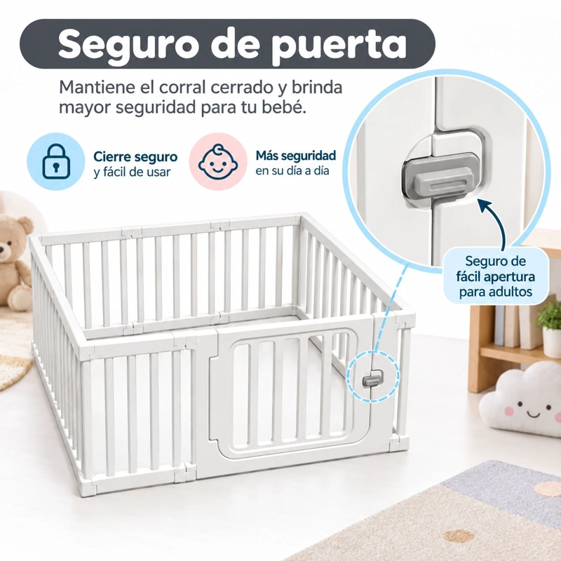 CORRAL PARA BEBE NIÑOS CON SEGURO ARMABLE DE 160X200CM BLANCO - 4