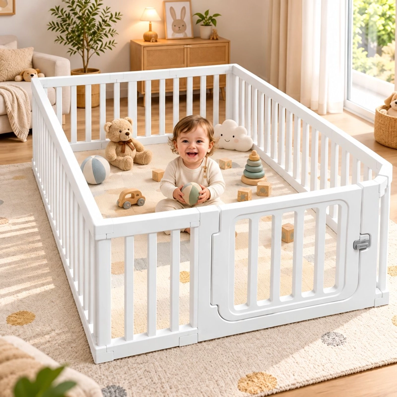 CORRAL PARA BEBE NIÑOS CON SEGURO ARMABLE DE 160X200CM BLANCO - 5