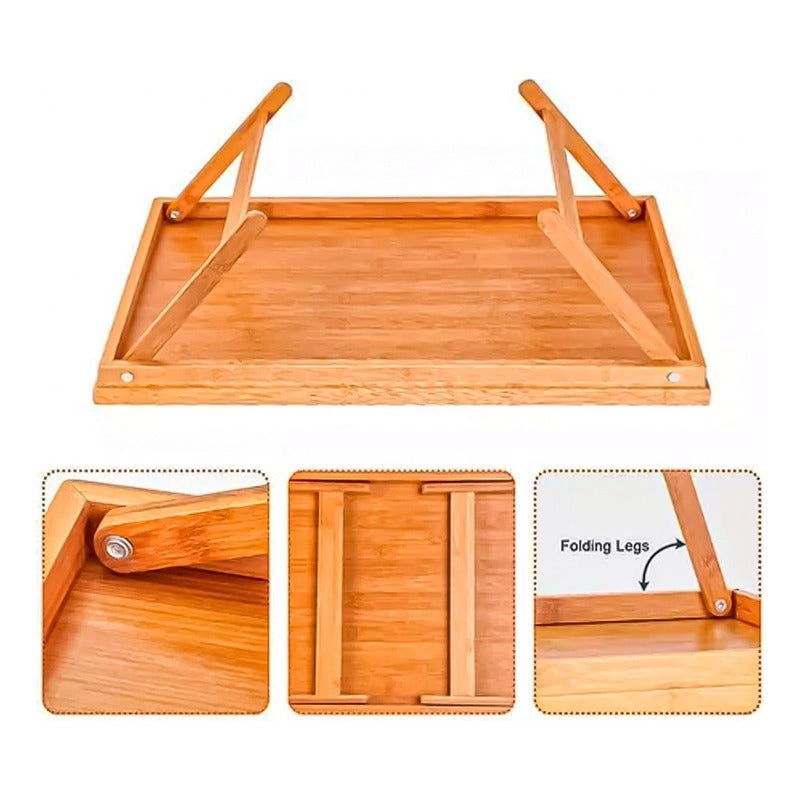BANDEJA DESAYUNO CAMA PLEGABLE COMIDA NOTEBOOK MESA MADERA - 9
