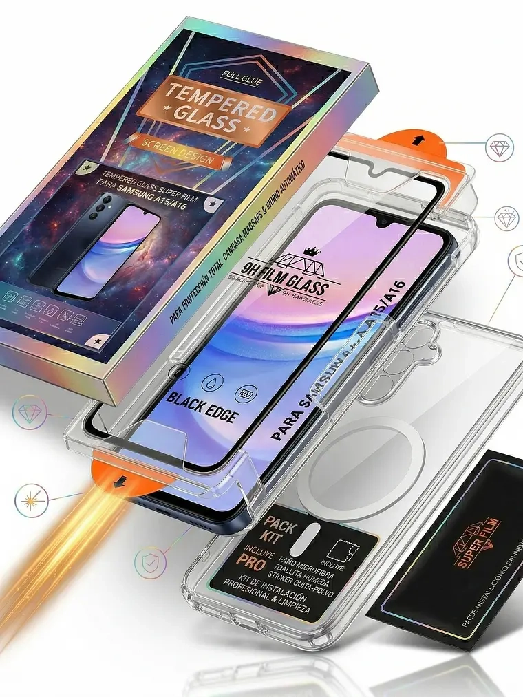 KIT SAMSUNG A16 CARCASA MAGSAFE + VIDRIO 9H 2EN1 TRANSPARENTE - 4