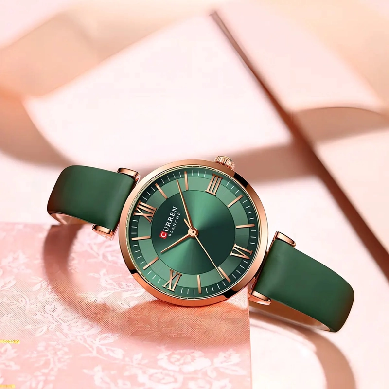 RELOJ PULSERA CURREN 9079 CON CORREA DE CUERO COLOR VERDE - 1