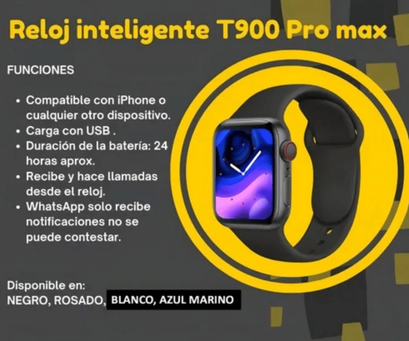 RELOJ INTELIGENTE SMARTWATCH BLUETOOTH T900 PRO MAX DEPORTIVO NEGRO - 2