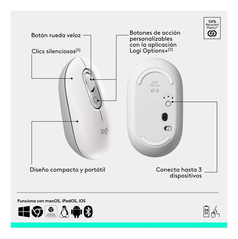TECLADO Y MOUSE LOGITECH POP ICON WHITE 920013055 BLANCO - 5