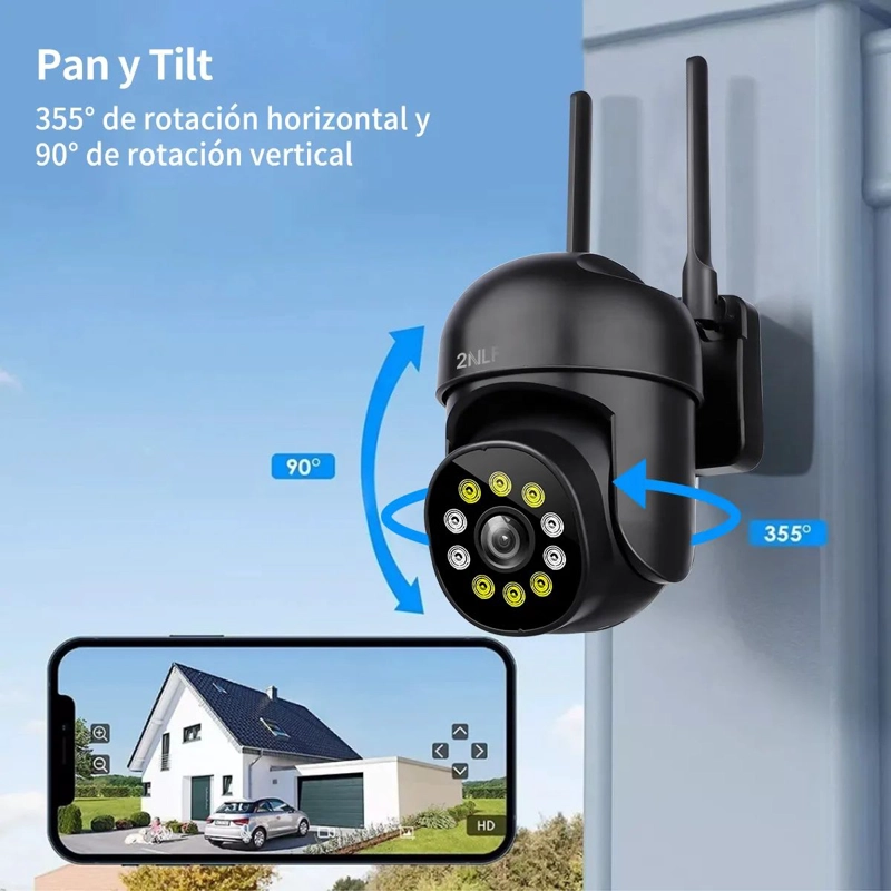 CAMARA DE SEGURIDAD EXTERIOR WIFI IP 360° 1080P CON LED 2NLF NEGRO - 1