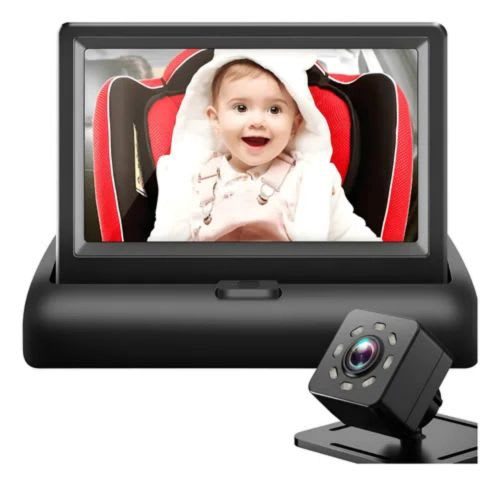 MONITOR DE BEBE  PARA EL AUTO CON CAMARA TRASERA NEGRO - 1