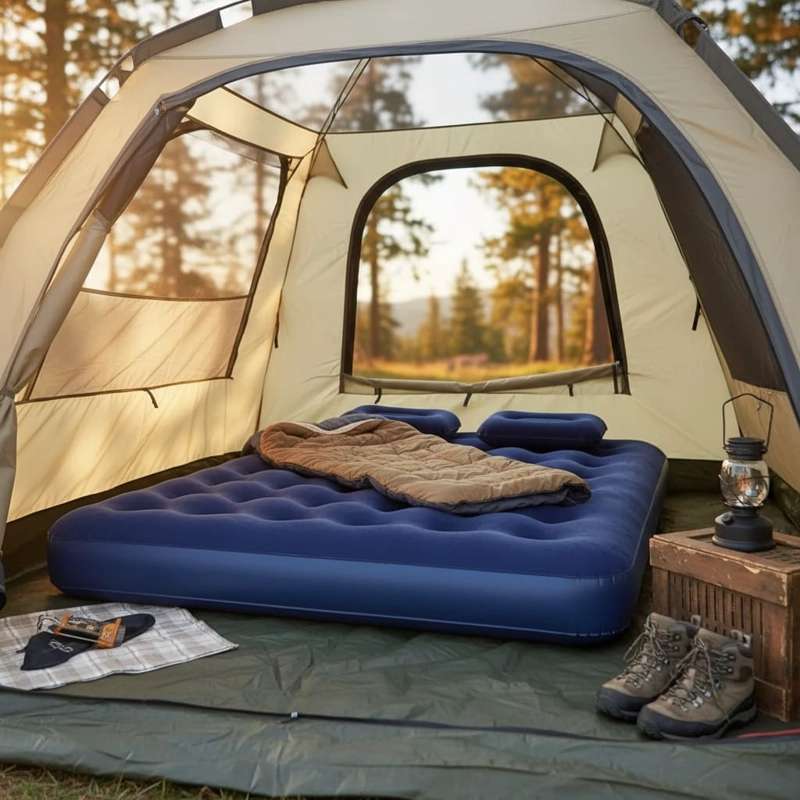 COLCHON  ALPES  INFLABLE QUEEN CON BOMBA MANUAL AZUL - 5