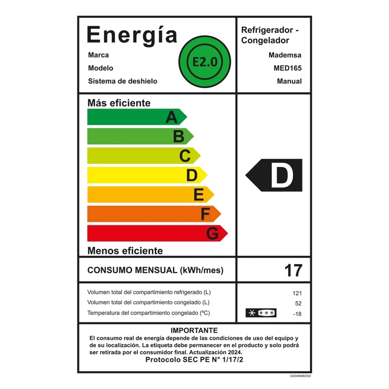 REFRIGERADOR MADEMSA  MED165 166 LTS - 8