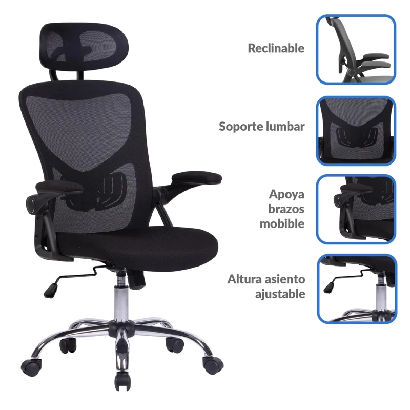 SILLA ESCRITORIO EJECUTIVA JUST HOME COLLECTION  MALLA NEGRO - 4