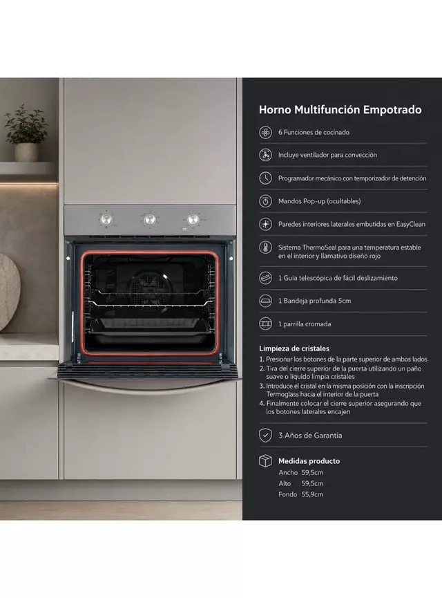 HORNO EMPOTRABLE CONVECTOR 63 LITROS HBB6060 SS INOX - 2
