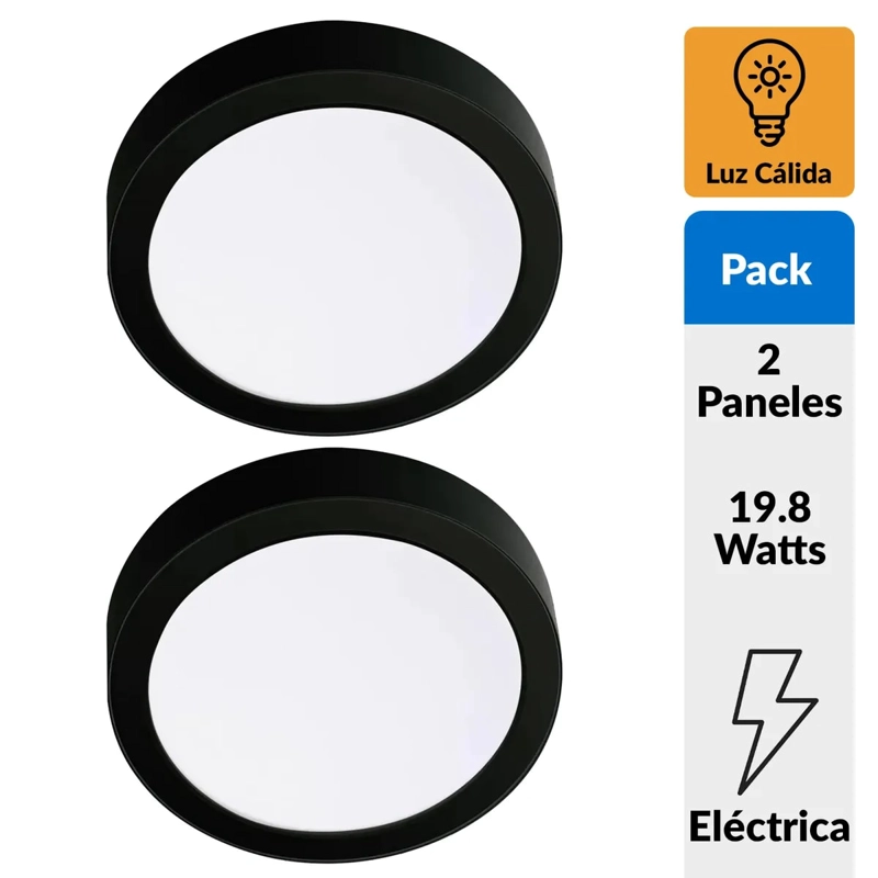 PACK 2 PANEL LED DAIRU SOBREPUESTO CIRCULAR NEGRO 18W LUZ CALIDA - 1