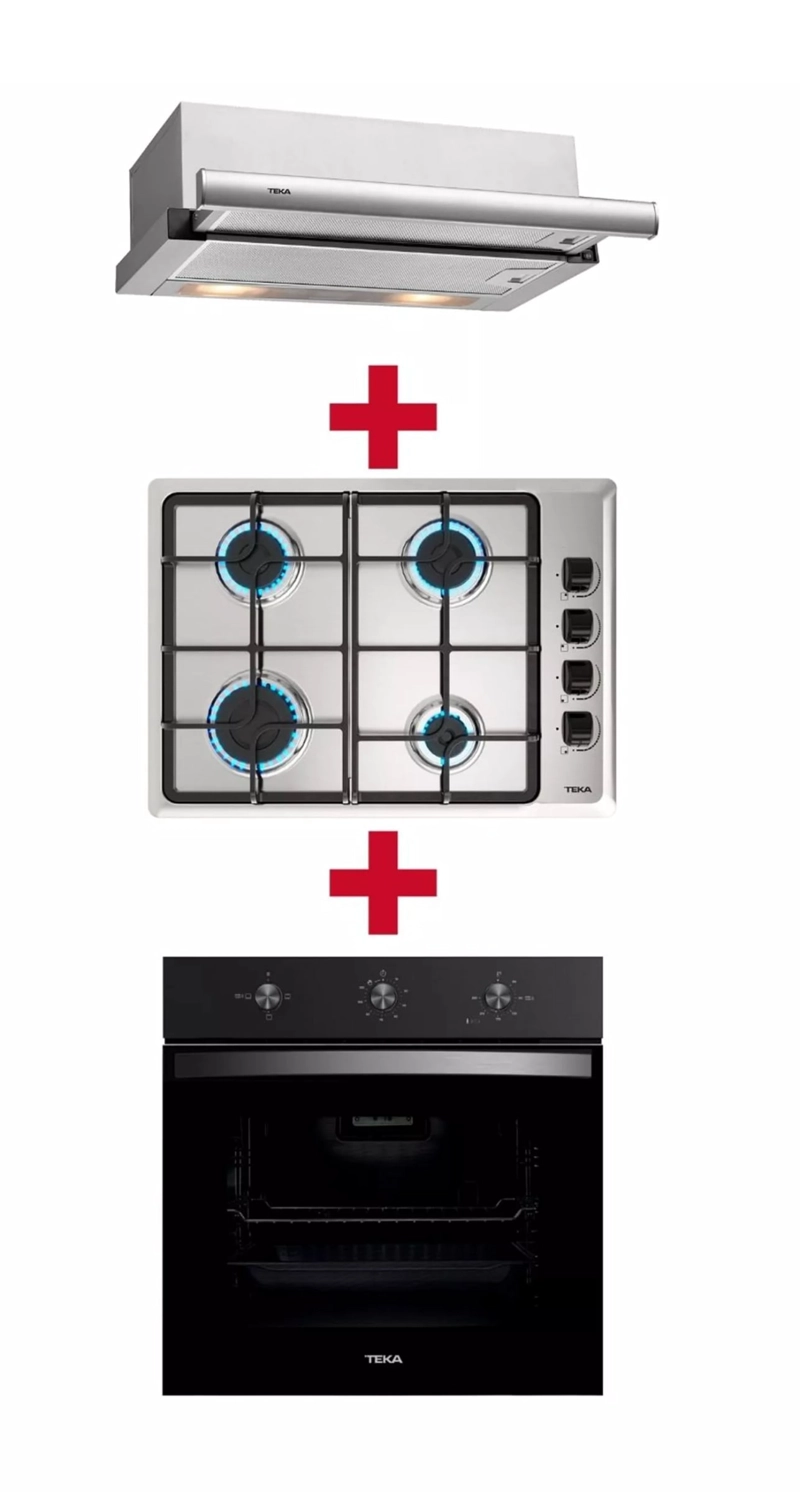 KIT EMPOTRABLE HORNO ELE CTRICO HBB5360FBK + ENCIMERA A GAS HLX540KBB0C + CAMPANA TL6310  TEKA INOX. - 1